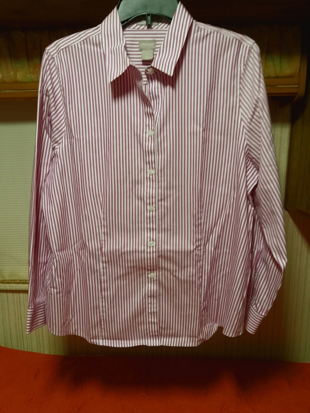 Chico's Pink and White Striped Womens Dress Shirt